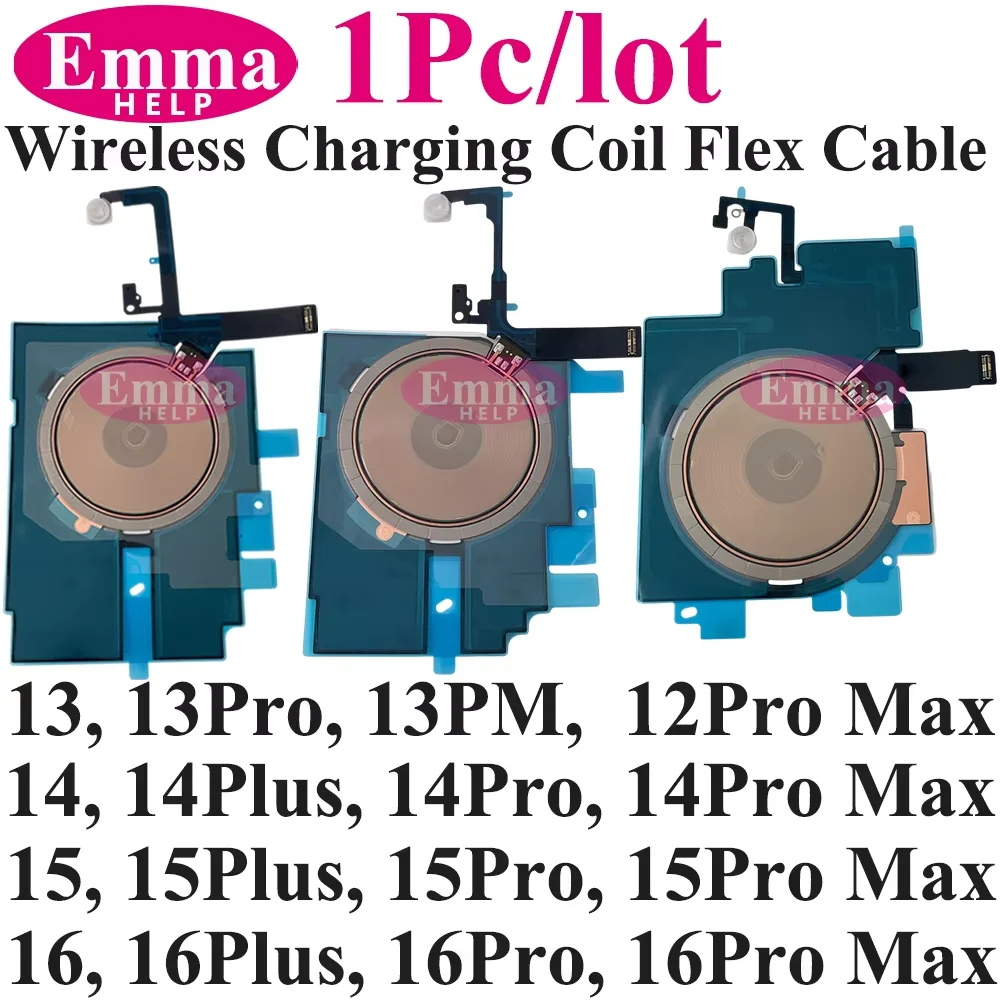 Bezprzewodowa cewka ładująca NFC + kabel flex do regulacji głośności i zasilania dla iPhone 14, 14 Plus, 15, 15 Pro Max, 16 – Antena ładowania WPC — zdjęcie produktu 7