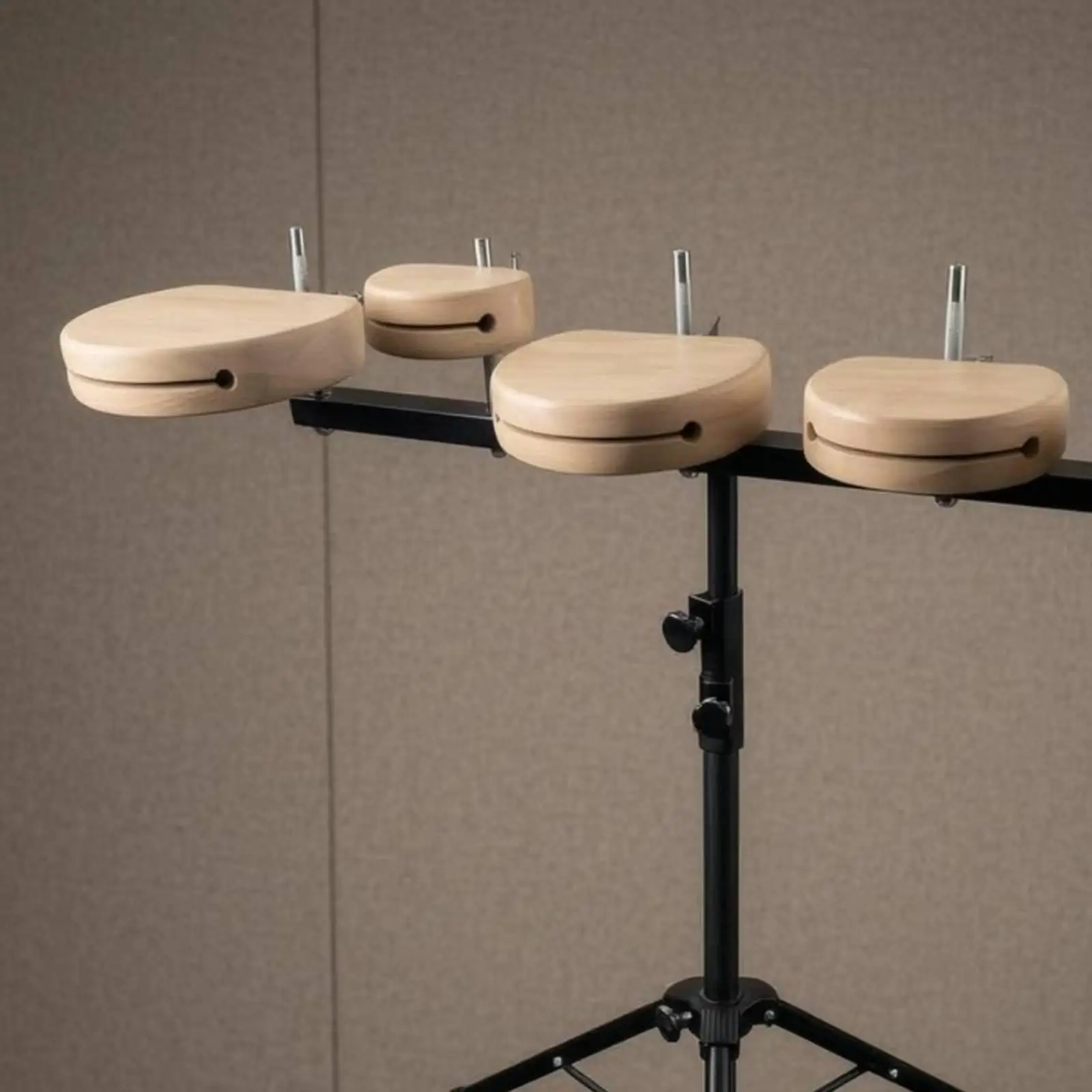 Tuned Woodblock Percussion Instrument with Graduated Rectangular Bars and Black Metal Stand for School Music Class