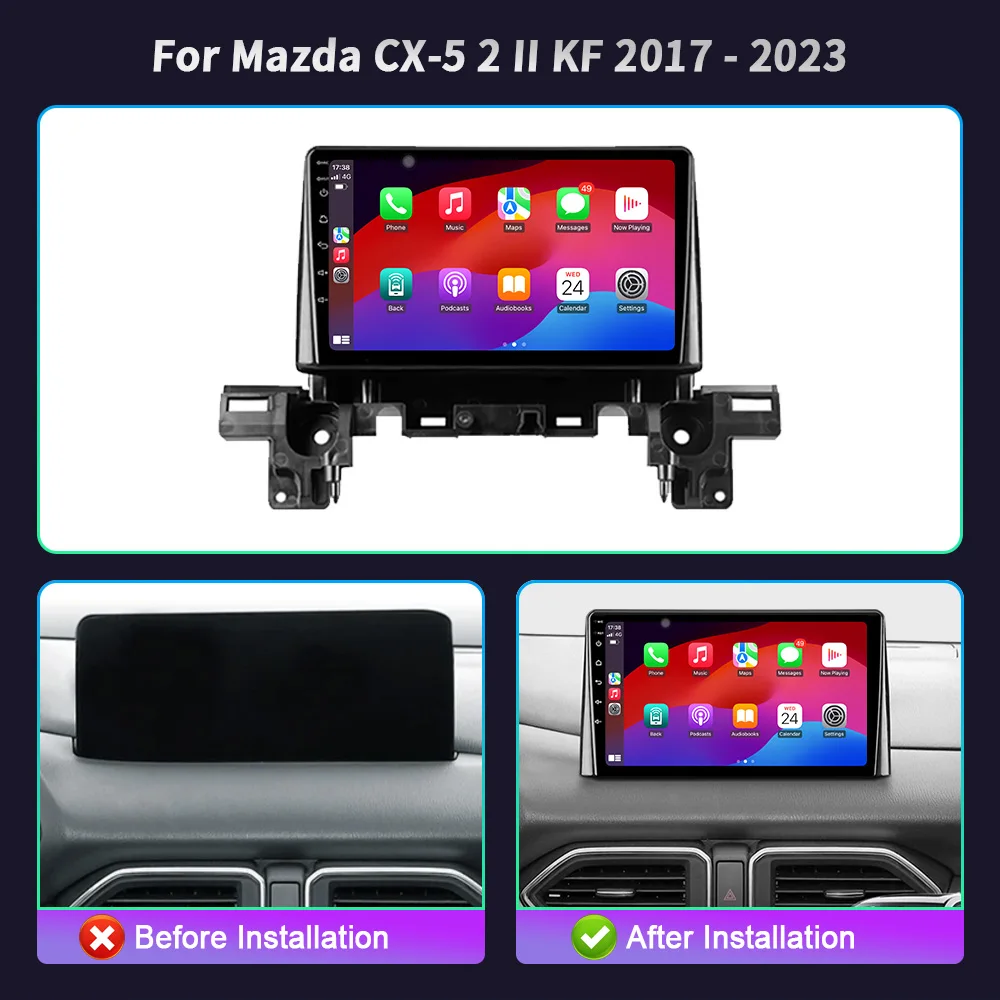 Car Radio Multimedia System player Stereo Auto Bluetooth Android 14 Wireless CarPlay Screen For Mazda CX-5 2 II KF 2017-2023