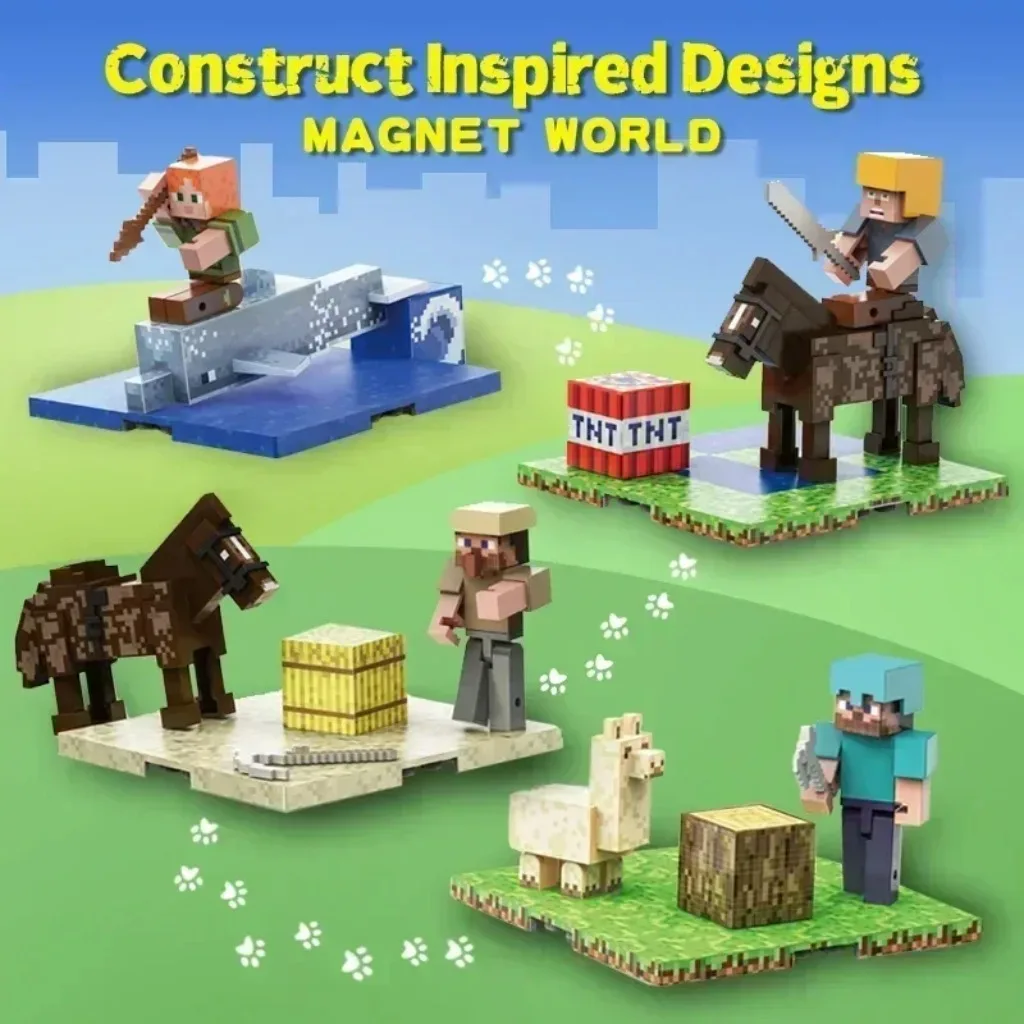 Magnetic Building Blocks Mine World Magnetic Brick Cube Random Cube Base Plate Set Toys Pixel Style Gift for Boys Girl Children