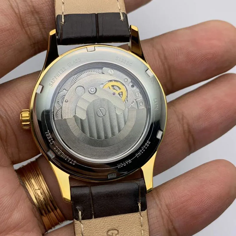ساعة ميكانيكية أوتوماتيكية كبيرة للرجال ، مقاوم للماء الياقوت ، الفولاذ المقاوم للصدأ ، والأزياء خمر ، الكلاسيكية ثلاثة اليد ، 39 مللي متر