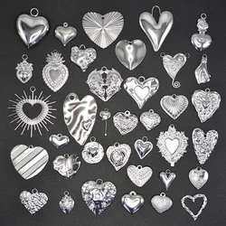 9Pcs/Lot Stainless Steel Mixed Catholic Textured Sacred Heart Sun Love Charms Personality Y2K Sweet Bowknot Colgantes Jewlery