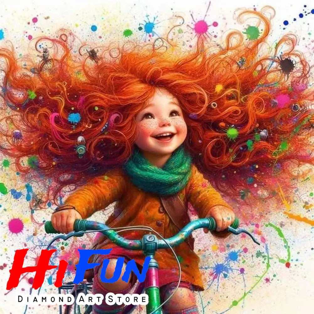 

5D Diamond Painting Girl on A Bicycle DIY Handcrafted Little Girl Riding Bike Diamond Embroidery Kit Girls Room Wall Decor