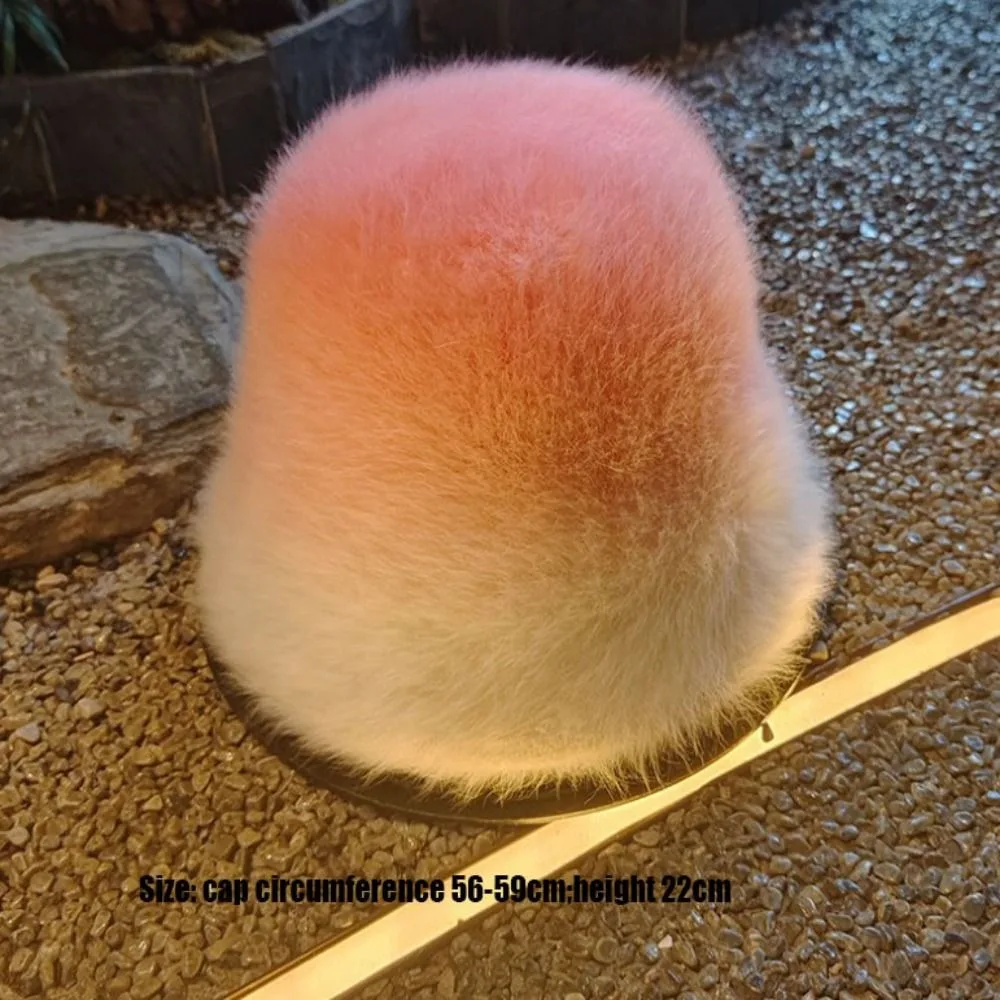 New Fashion Rabbit Bucket Hat Gradual Change of Color Rabbit Hair Fisherman Cap Soft Warm Turban Cap Outdoor
