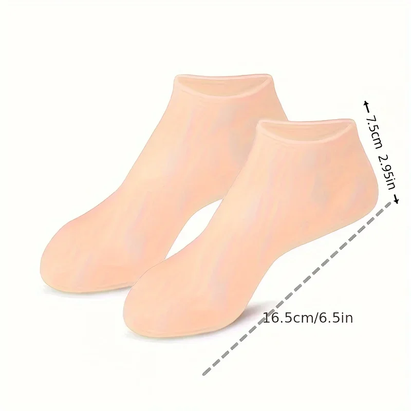 1Pair Pink/ Beige Moisturizing Silicone Gel Socks for Dry Cracked Feet Nourishing Skin Lubricating Foot Care Massage Socks view 2