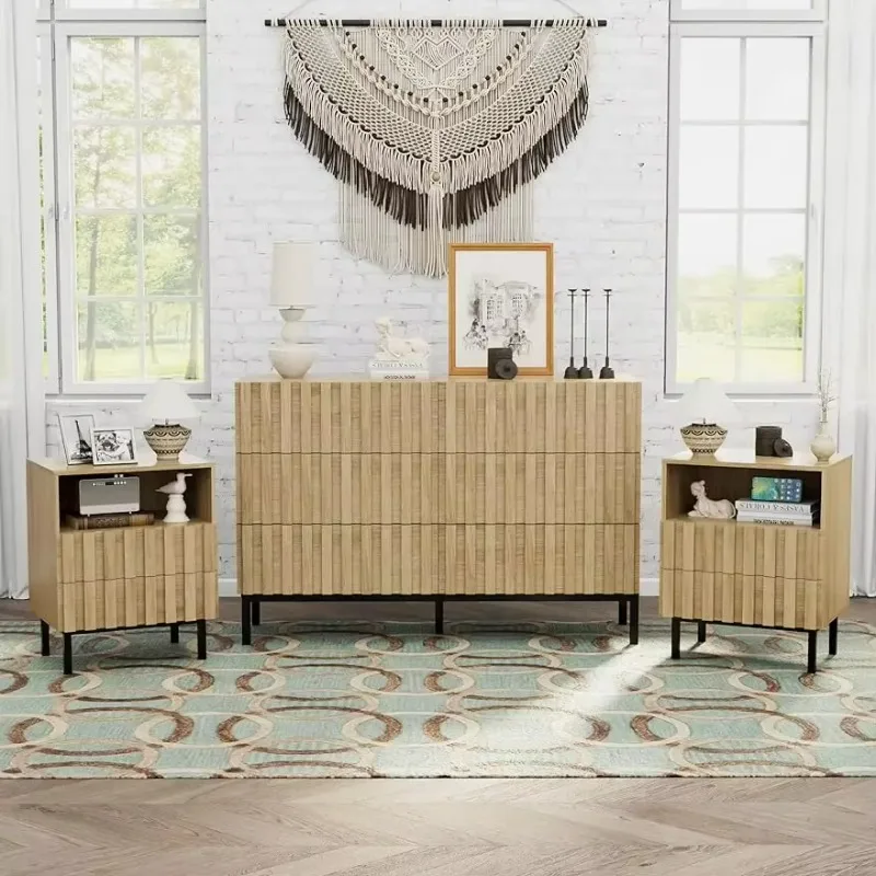 Factory Direct Compatible WithModern Dresser/Vanity & Nightstand Sets for Bedroom,2 Drawers Nightstand Set of 2 & 6/3 Drawer Dre