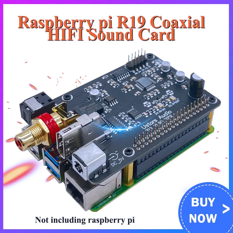 Raspberry pi R19 Coaxial HIFI Sound Card I2S DSD Digital Broadcasting I2S 384K DSD512 for Raspberry Pi 4 3B