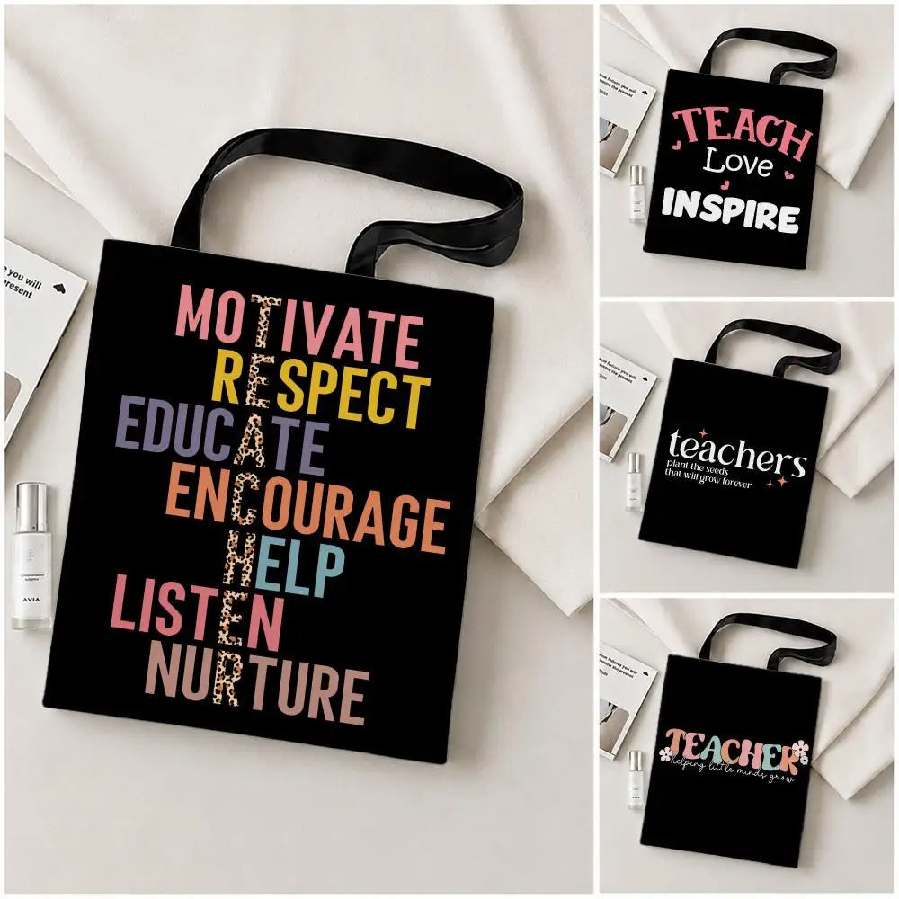 Teacher Life Graphics Leopard Print Storage Bags Canvas tote bag suitable for work school, daily commuting and other occasions