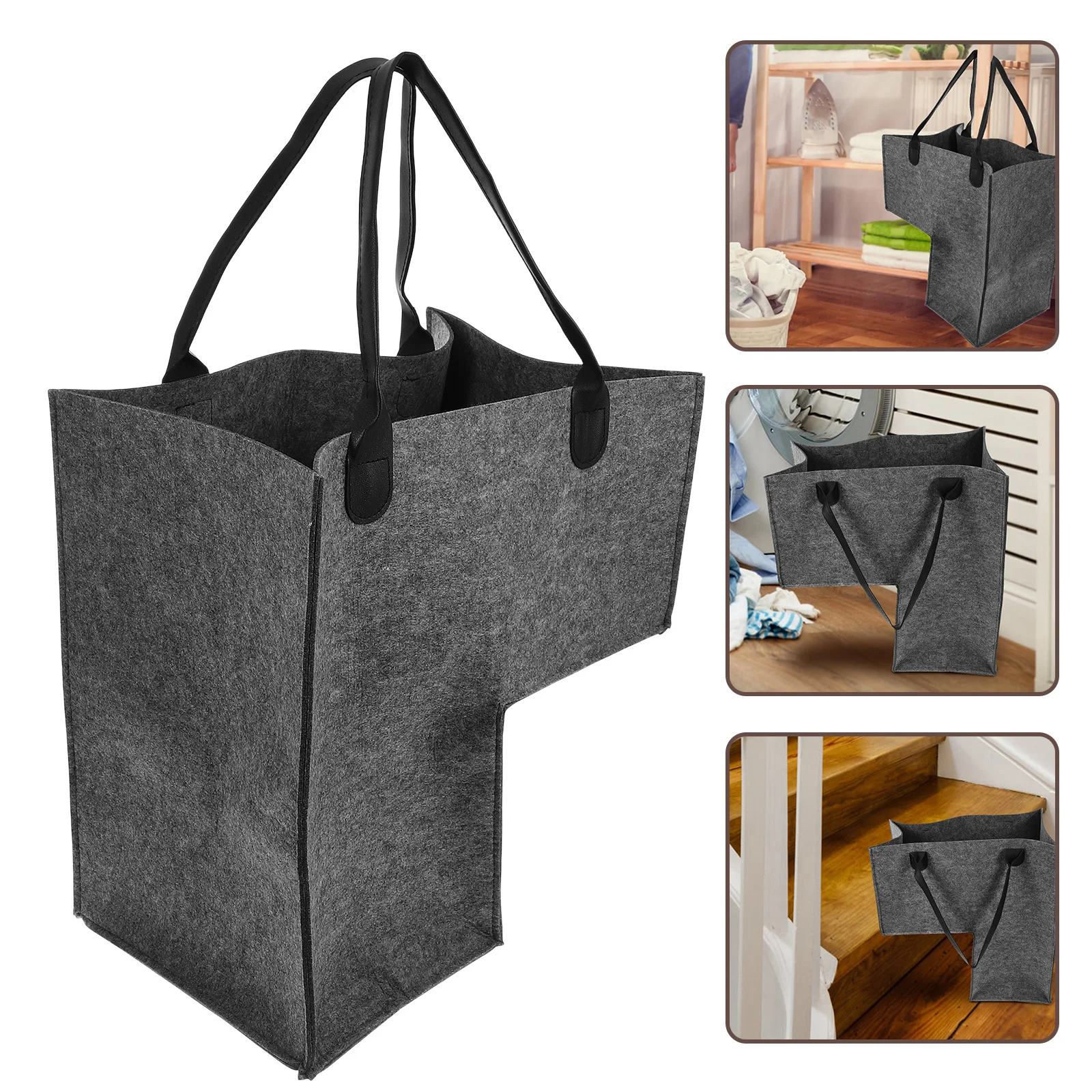 

L-Shaped For Stairs Clothes Organizer Felt Laundry Hamper Household Sundries Holder Container Large Capacity Space-Saving