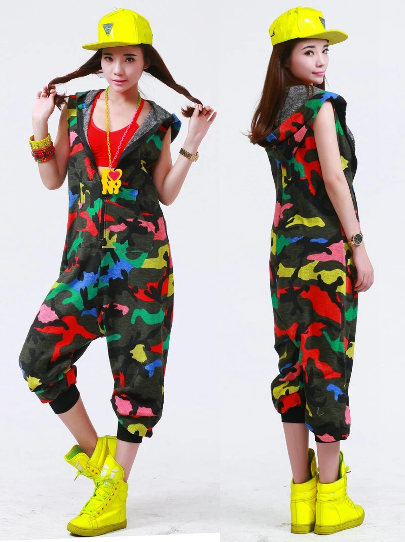 

Камуфляжный комплект для стрит-дэнса: женская свободная одежда для джаза и хип-хопа, комбинезон, новые детские хлопковые брюки с высокой талией
