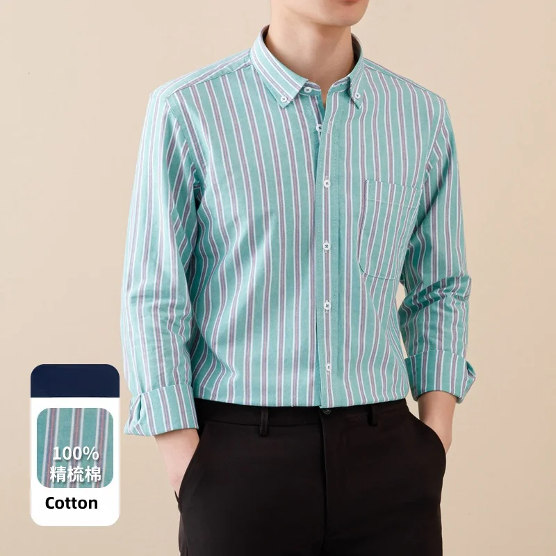 

Мужская рубашка с длинным рукавом, из натурального хлопка, в шотландскую клетку