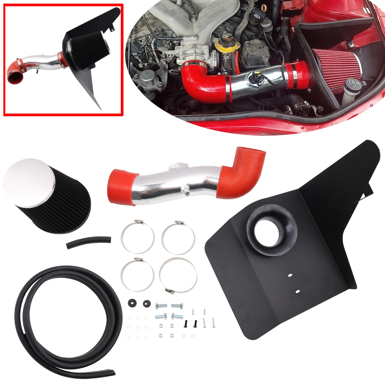 

Теплозащитный экран, комплект впуска холодного воздуха с комплектом фильтров, красный для двигателя 10-11 Chevy Camaro V6 3,6 л, повышение производительности ускорения