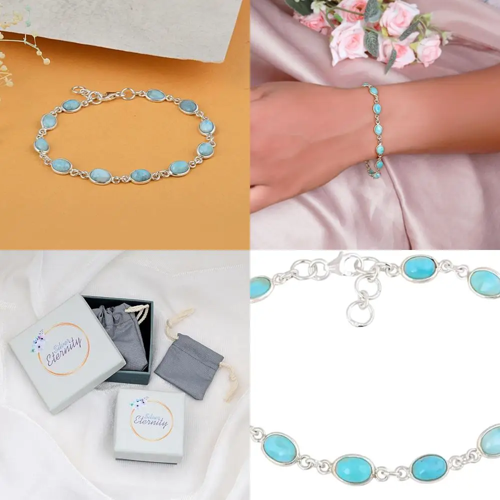 

Sterling Silver 925 Women's Bracelet with Blue Larimar Gemstone, 7.5, Dominican Republic Jewelry Gift