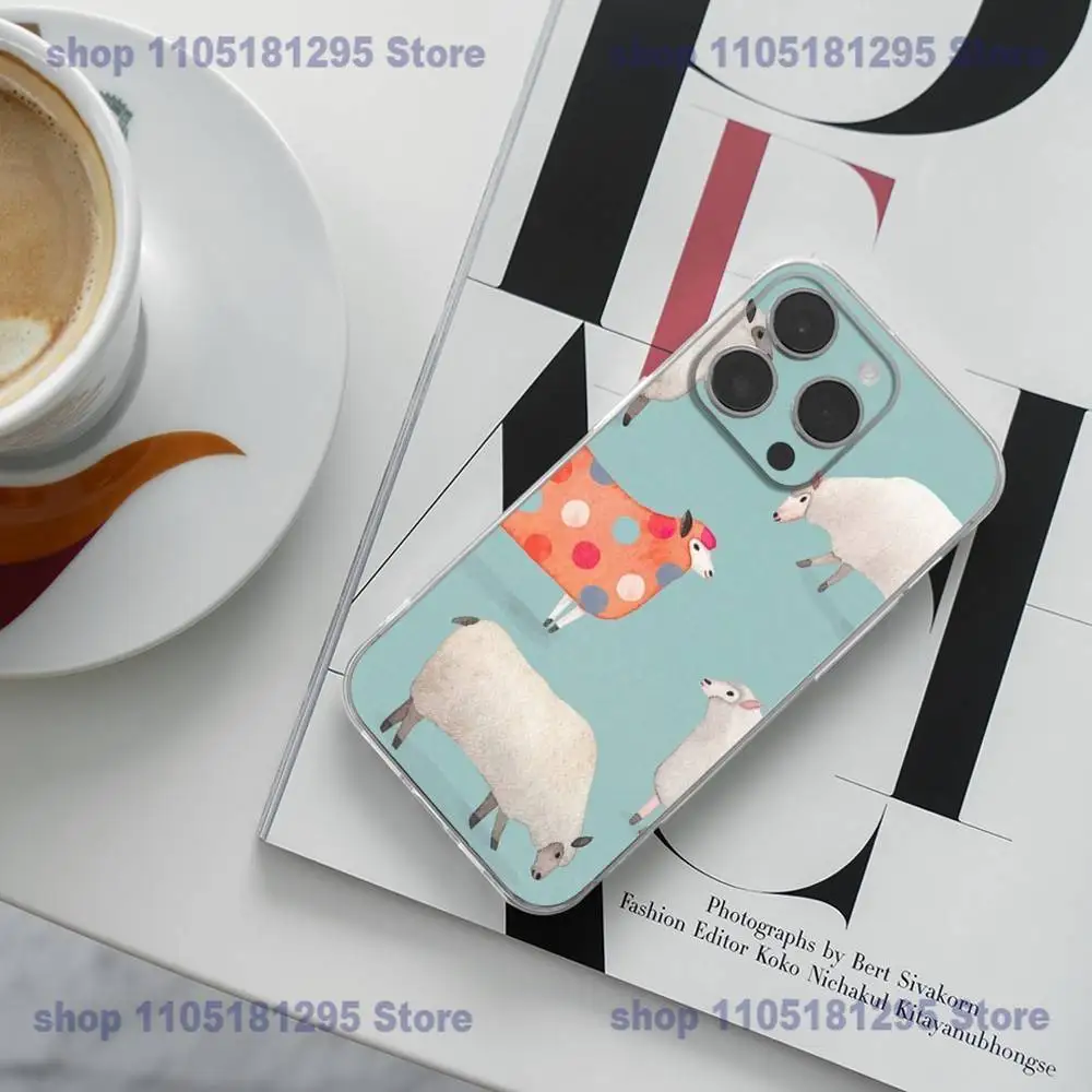 حافظة هاتف على شكل خروف كرتوني لطيف لهاتف آيفون 17 16,15,14,13,12,11 Plus,Pro,Max,XR,Plus,E,غطاء شفاف صغير