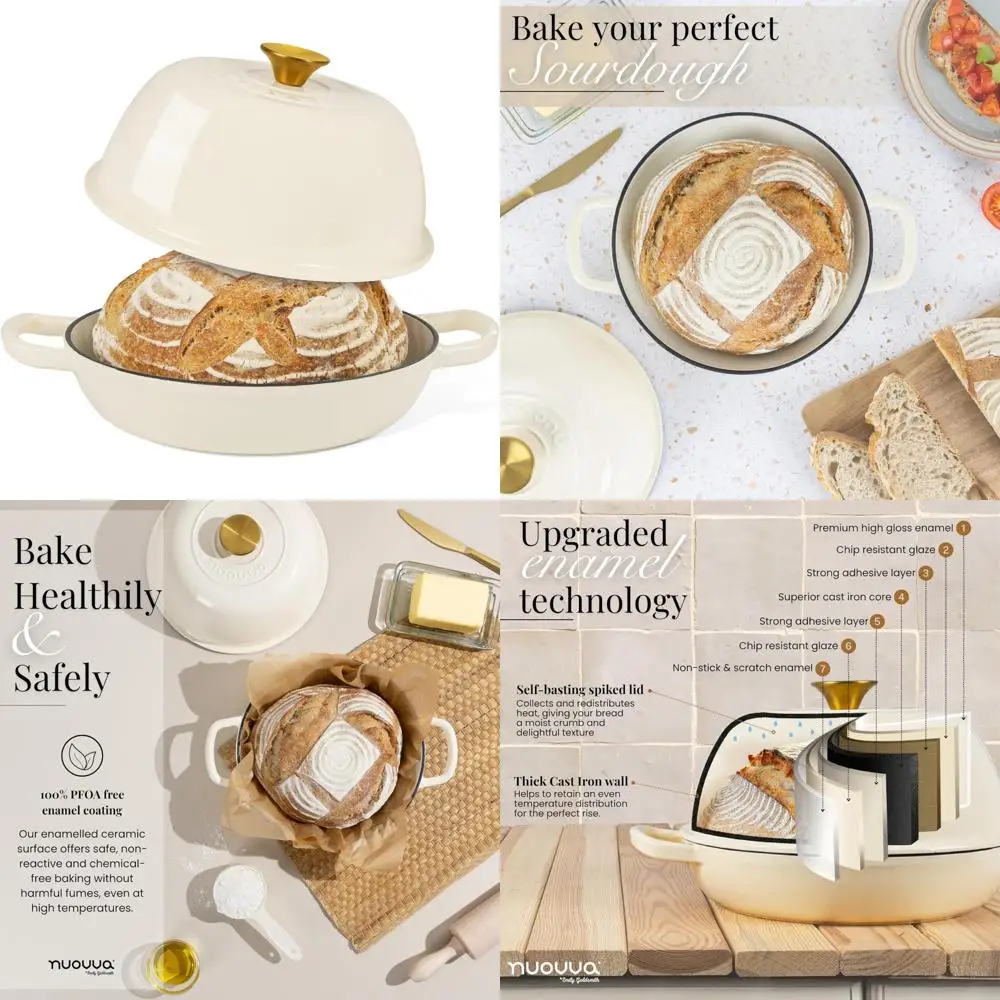 

Cast Iron Dutch Oven for Sourdough Bread Baking - Enamelled Iron Pot for Authentic Bread - Dark Blue, 6-Quart