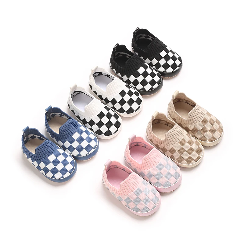 

1 Pair Unisex Infant Casual Slip-On Shoes, Plaid & Solid Color, Comfortable Lightweight Non-Slip Walking Footwear for Indoor & O
