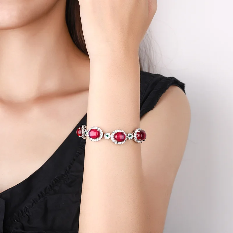 Jewelry Fluorescent Red Corundum Six-Pointed Star Light Bracelet Female 10*12
