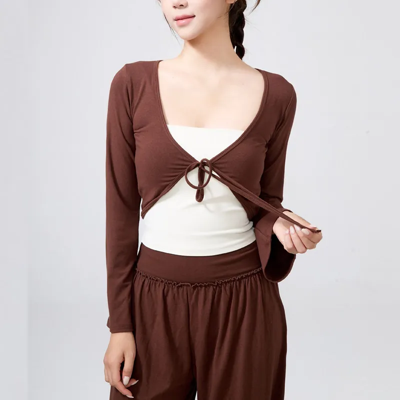 Sports Blouse Long-sleeved Outer Wear Women with Straps Outdoor High-end Waist Slimming Pilates Dance Training Fitness Clothing