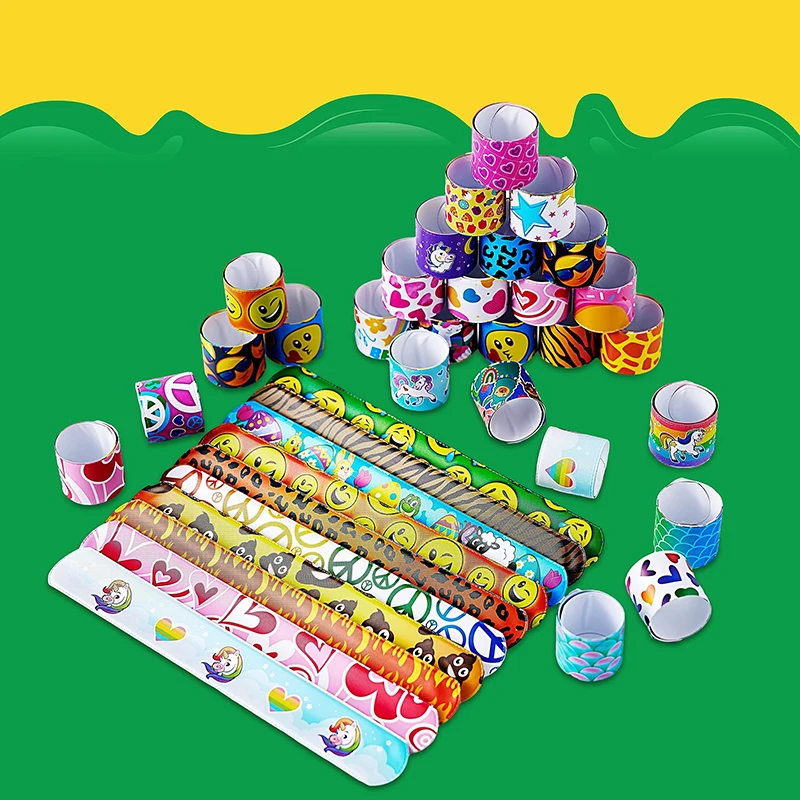 12pcs Cartoon Slap Bracelets Unicorn Dinosaur Patterns Slap Band Toys Kids Birthday Party Favors Boys Girls Prize Goodies Filler