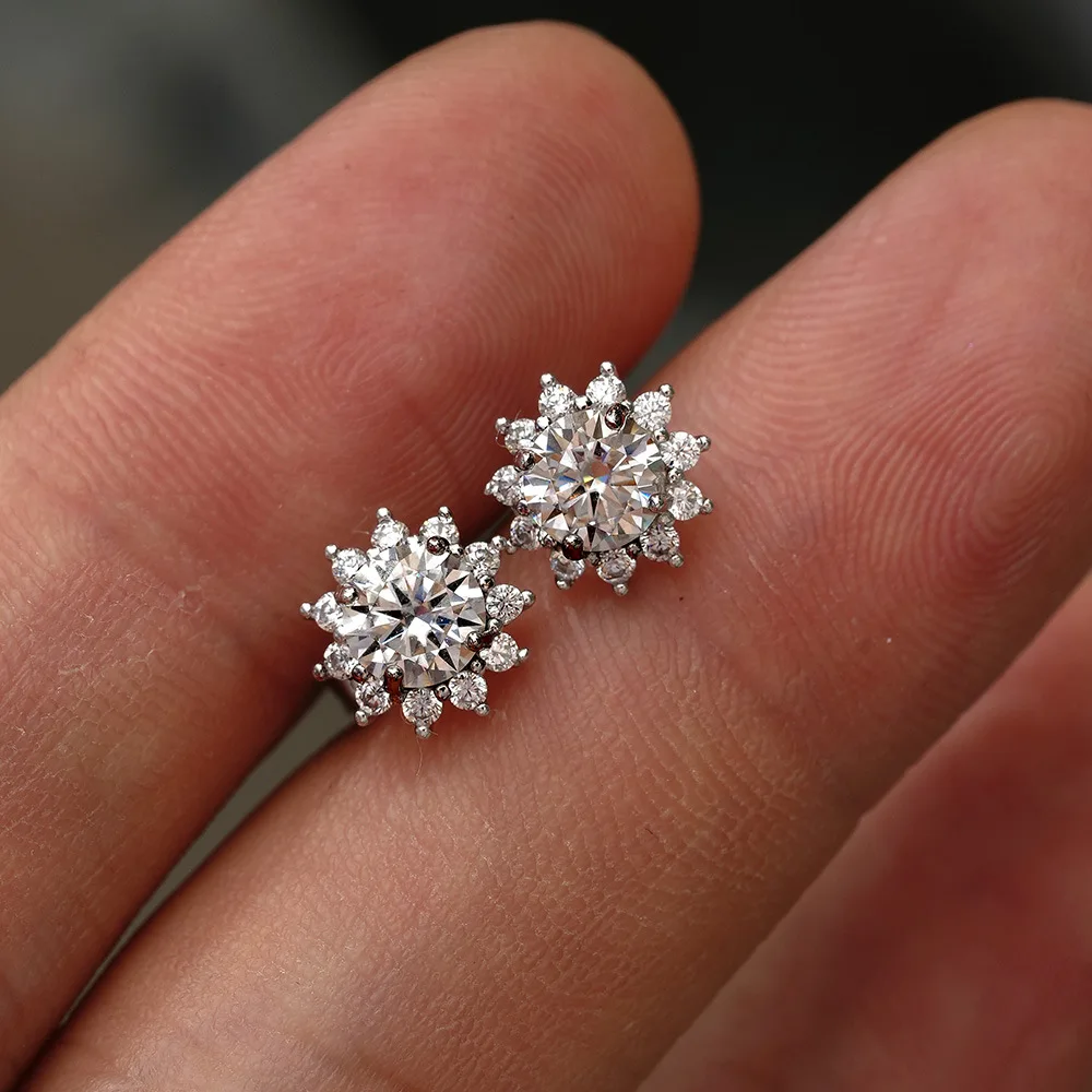 0.5CT 5MM D Moissanite Sun Flower Earring S925 Silver Brilliant Simulated Diamond Women Jewelry Wedding Party Birthday Gift