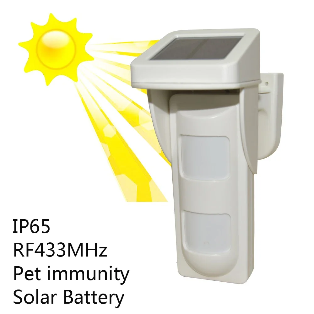 1Pcs RF433Mhz Wireless PIR Motion Detector For Burglar Alarm System Solar Battery Inside Dual Infrared Sensor Pet Friendly