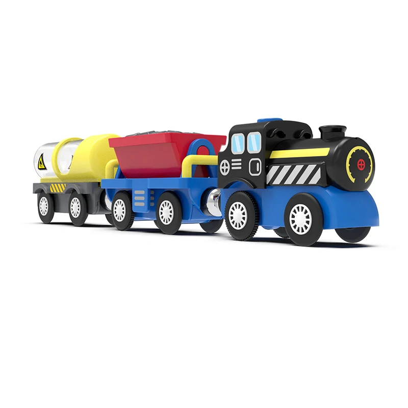 Kid Magnetic Electric Train Car Locomotive Wooden Track Slot Diecast Railway with Two Carriages Train Wood Toy Biro Leduo Track