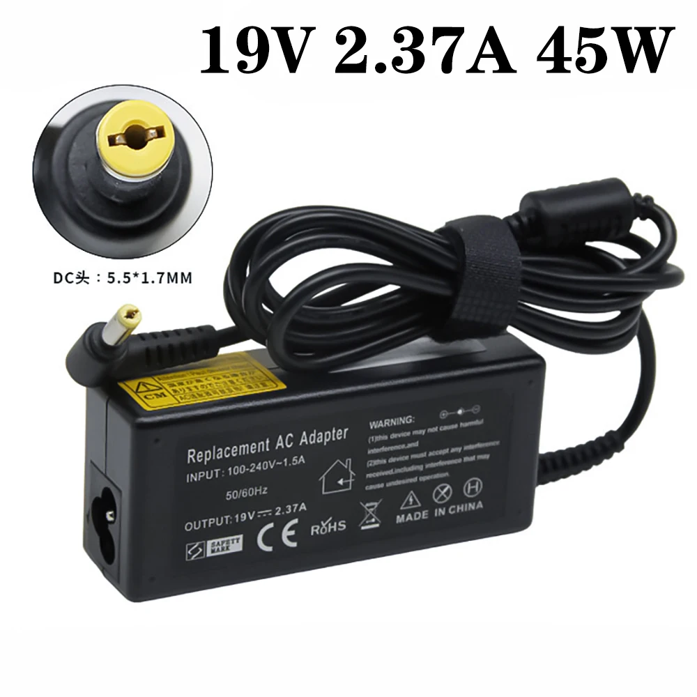 19V 2.37A 45W 5.5*1.7MM Laptop Adapter Charger For Acer Aspire 3 A314-31 A515-51-3509 E5-573-516D Series Notebook Power Supply