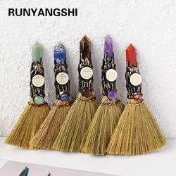 1PC Natural Crystal Point Seven Chakras Magic Broom Quartz Witch Broom Reiki Divination Gemstone For Cleansing Healing Fengshui