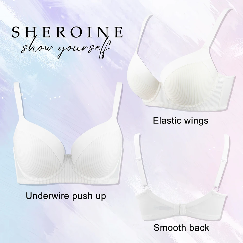Sheroine Plus Size T-Shirt Bra, Push Up Underwire Lightly Padded Full Coverage Plunge Bras for Women Supportive Comfort