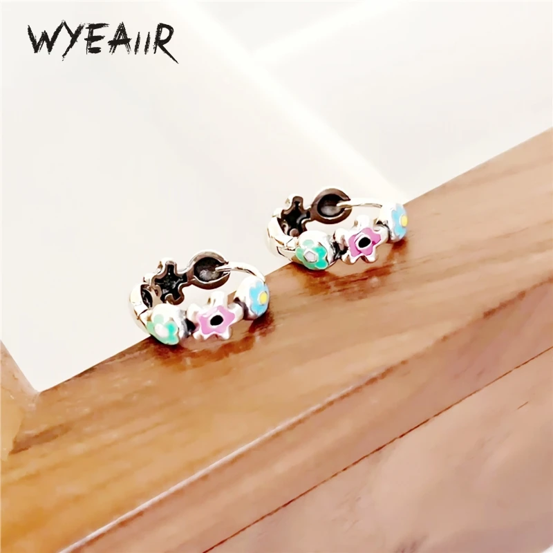

WYEAIIR стерлингового серебра 925 пробы красочный глазурованный цветок мультфильм сладкий студенческий подарок ювелирные изделия женские серьги