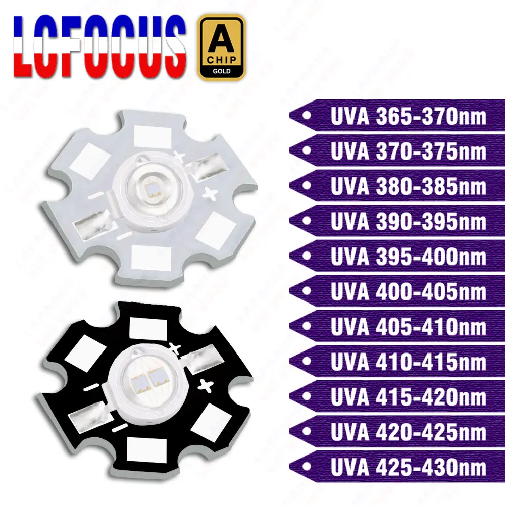 3W 5W lampa LED UV żarówka UVA Chip UV 365nm 370nm 375nm 380nm 385nm 395nm 400nm 410nm 420nm do skanowania drukowanie utwardzania żywicy sprawdzanie banknotów