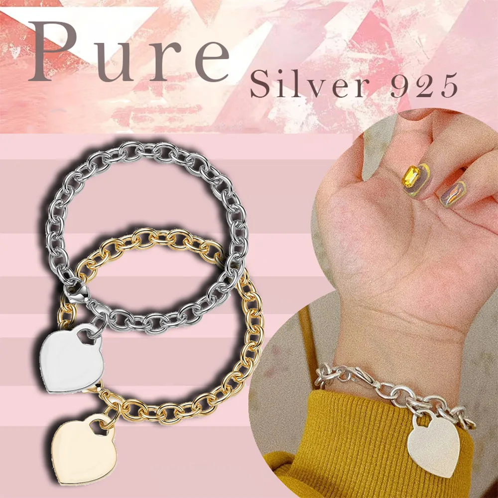 

Fashionable and exquisite heart-shaped pendant chain sterling silver bracelet S925 women's bracelet gift for women