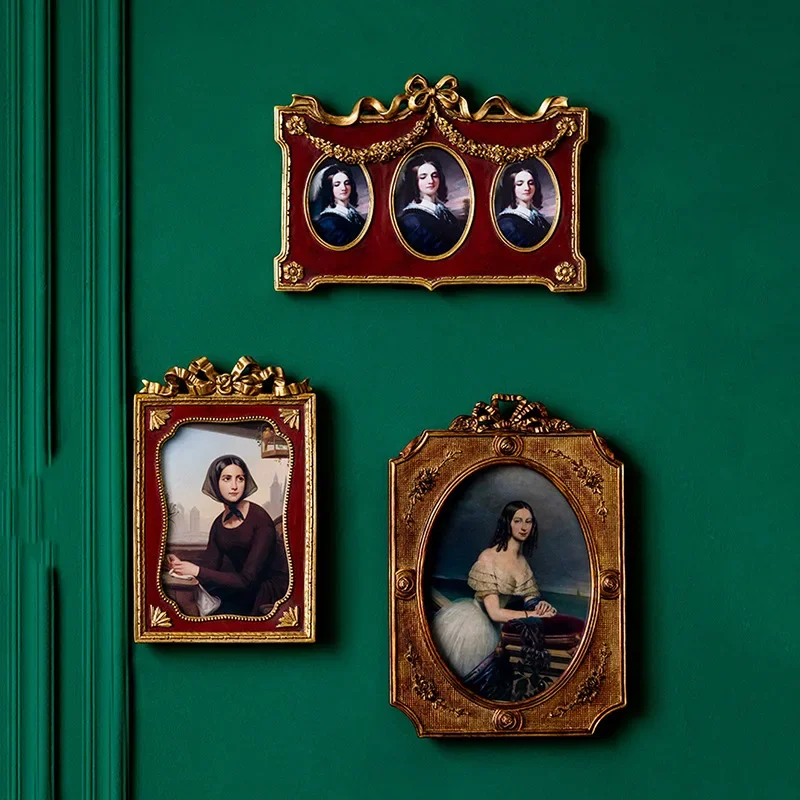 European Resin Decorative Picture Frame Retro Carved Rectangular Frame Photo Frame Living Room Wall Mounted Display Table
