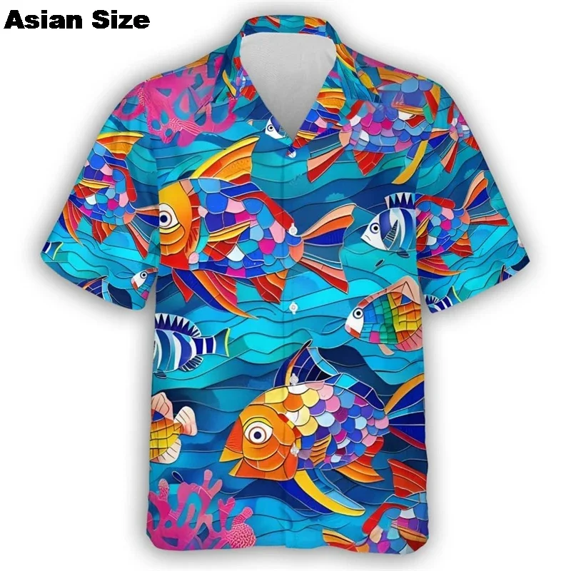 

Гавайские рубашки с 3D принтом рыбы для мужчин, рубашка с морской черепахой, повседневная одежда унисекс, летняя быстросохнущая женская рубашка с коротким рукавом