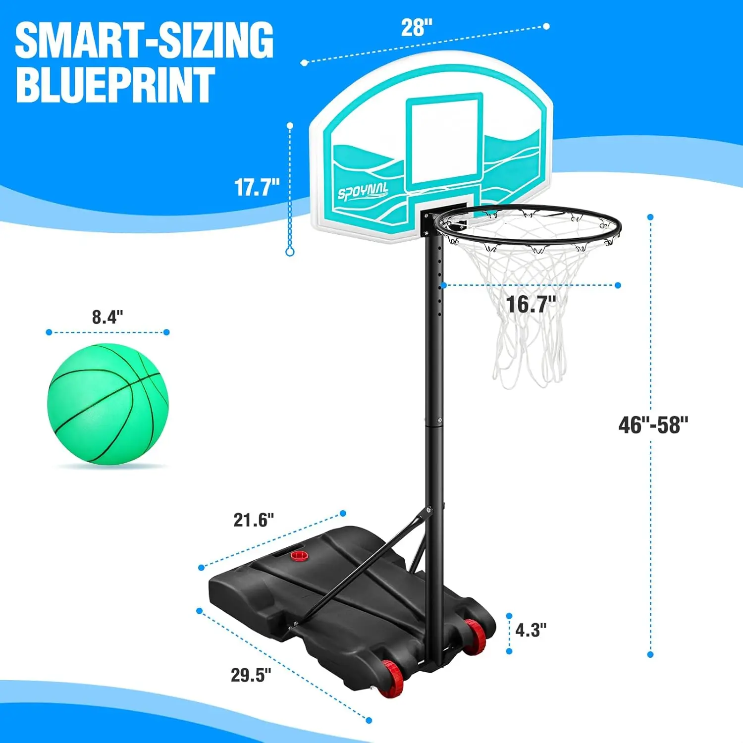 Adjustable Pool Basketball Hoop with LED Light, 2 Balls and Air Pump - Portable Water Basketball Goal System, 7-Height Settings for Swimming Pool
