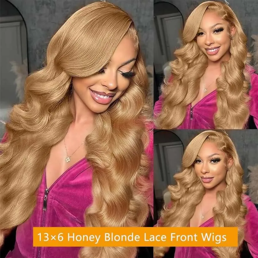 38 Inch 27 Honey Blonde Wig Human Hair Body Wave 13x6 HD Lace  Front Wig Human Hair Water Wave Pre Plucked 220 Density for Women
