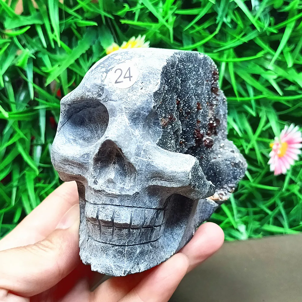 Hand-carved Skull from Natural Quartz Crystal. For Home Decoration. Ornamental Piece. Gift.