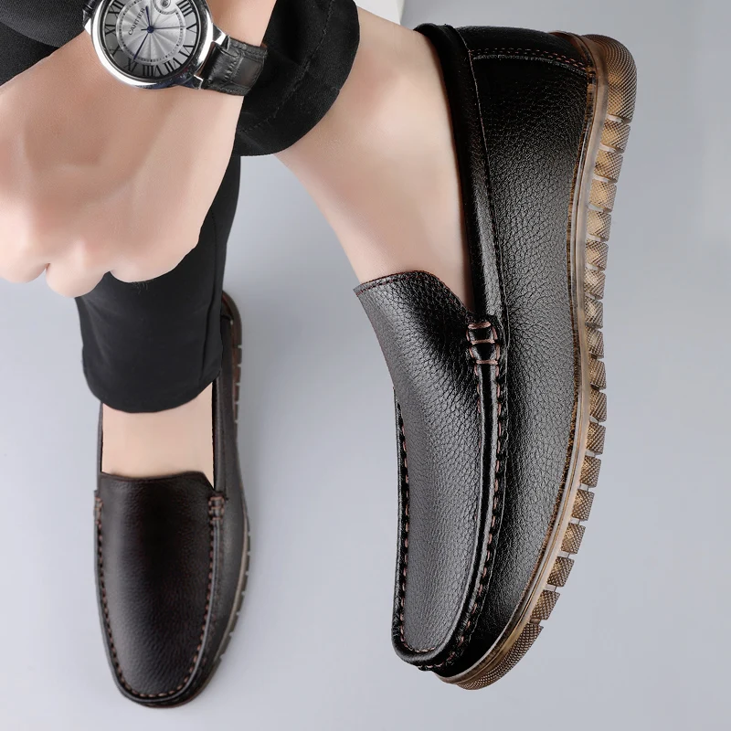Spring Autumn New Leather Breathable Men Leather Shoes Business Dress Shoes British Style Soft Sole Casual Slip-on Loafers Shoes