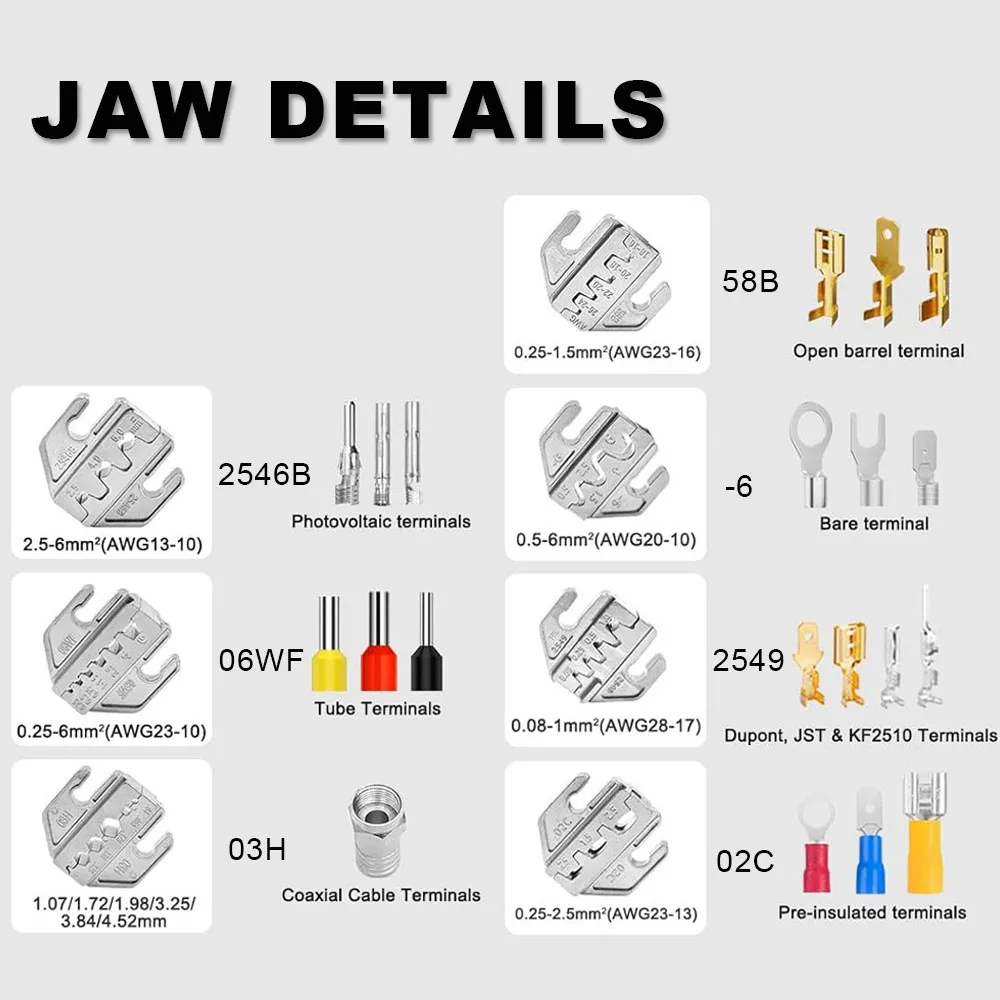 Ratcheting Crimping Tools SN-58B Pliers Interchangeable Jaw For XH2.54/DuPont2.54/2.8/4.8/6.3/ Non-Insulated/Ferrule Terminals
