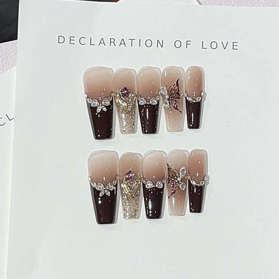 10個入り フランス製 ハンドメイド つけ爪 冬用 フェイクネイル ラインストーンデザイン 付け爪 人工爪 네일팁 Накладные Ногти