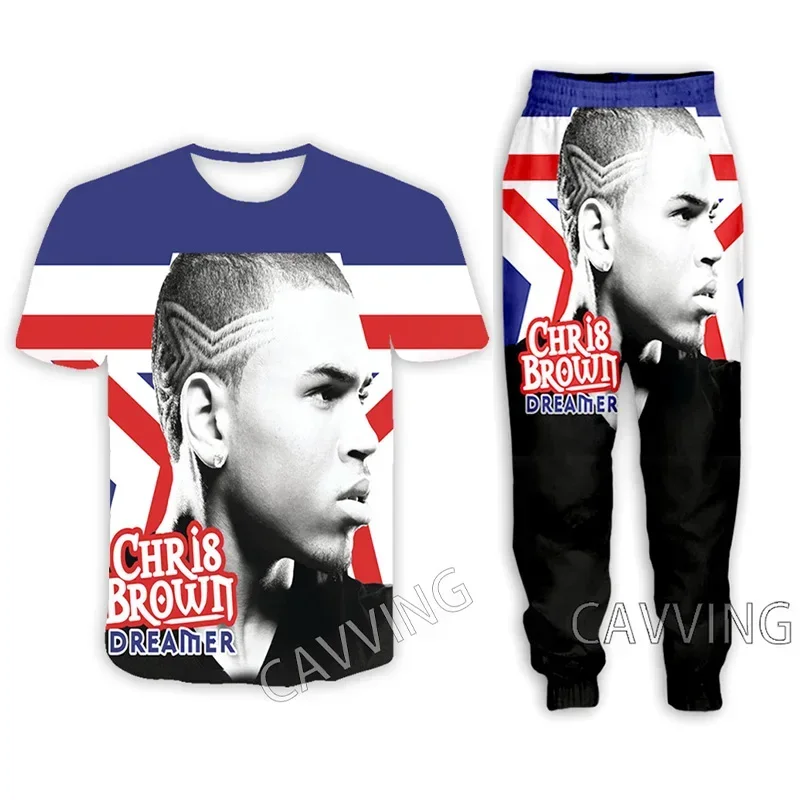 Rapper Chris Brown 3D-Druck lässig T-Shirt Hosen Jogging hose Hosen Anzug Kleidung Frauen/Männer Sets Anzug Kleidung u02