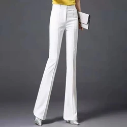 High Elastic Spring Summer Flare Pants Casual Straight Trousers For Women Work Suit Pants Korean Loose Female Pantalon White 4XL