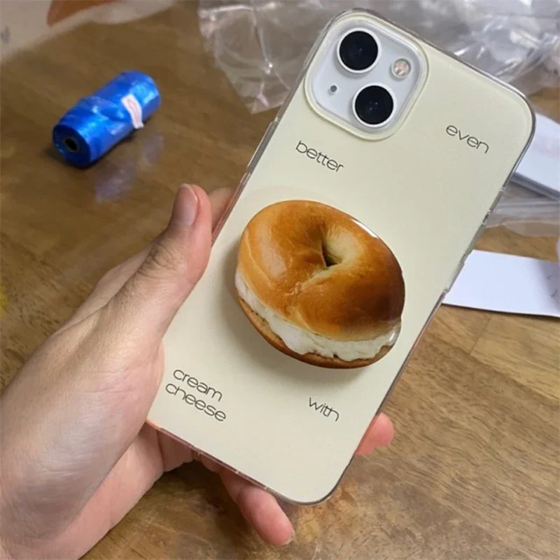 Korea Cute Simulation Bagel Griptok Phone Holder Stand Universal Phone Ring Food Grip Tok for IPhone Samsung Foldable Bracket