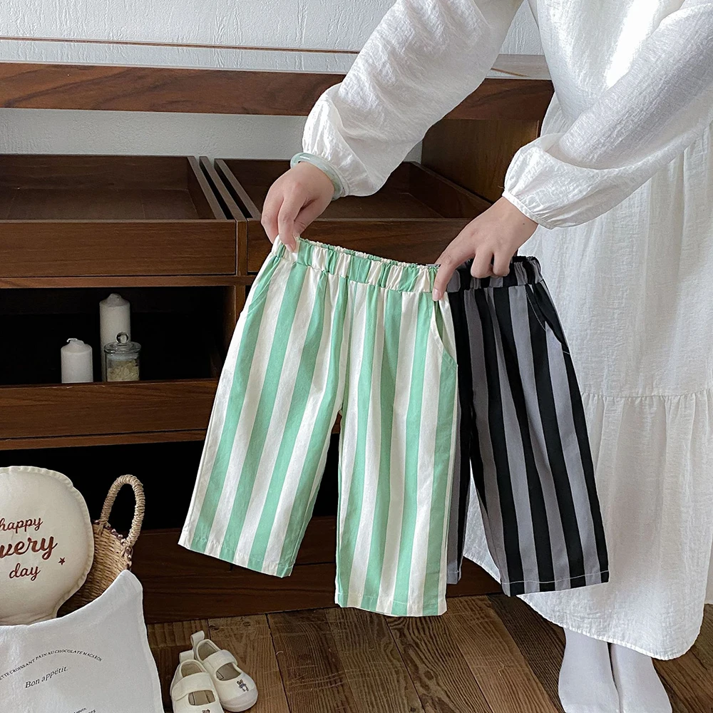 MILANCEL Kids' Pants 1-6T Autumn Girl's Pants Color Blocked Stripes Children Casual Pants Loose Korean Version Boy Trousers