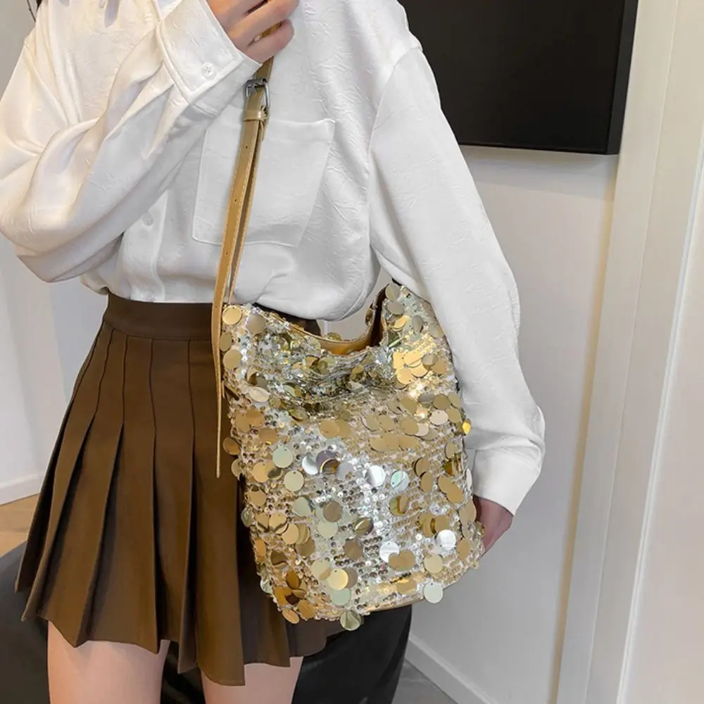 

Portable Shiny Sequin Crossbody Bag Glitter Large Capacity Evening Clutch Bag Single Shoulder Coin Purses Bucket Bag Girl