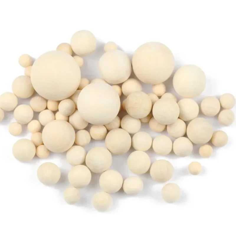 Dia 60/70/75/80/90/100mm Solid Wood Round Beads Natural Logs Non-porous Handmade Big Solid Wood Ball Toys Wooden Round Beads DIY