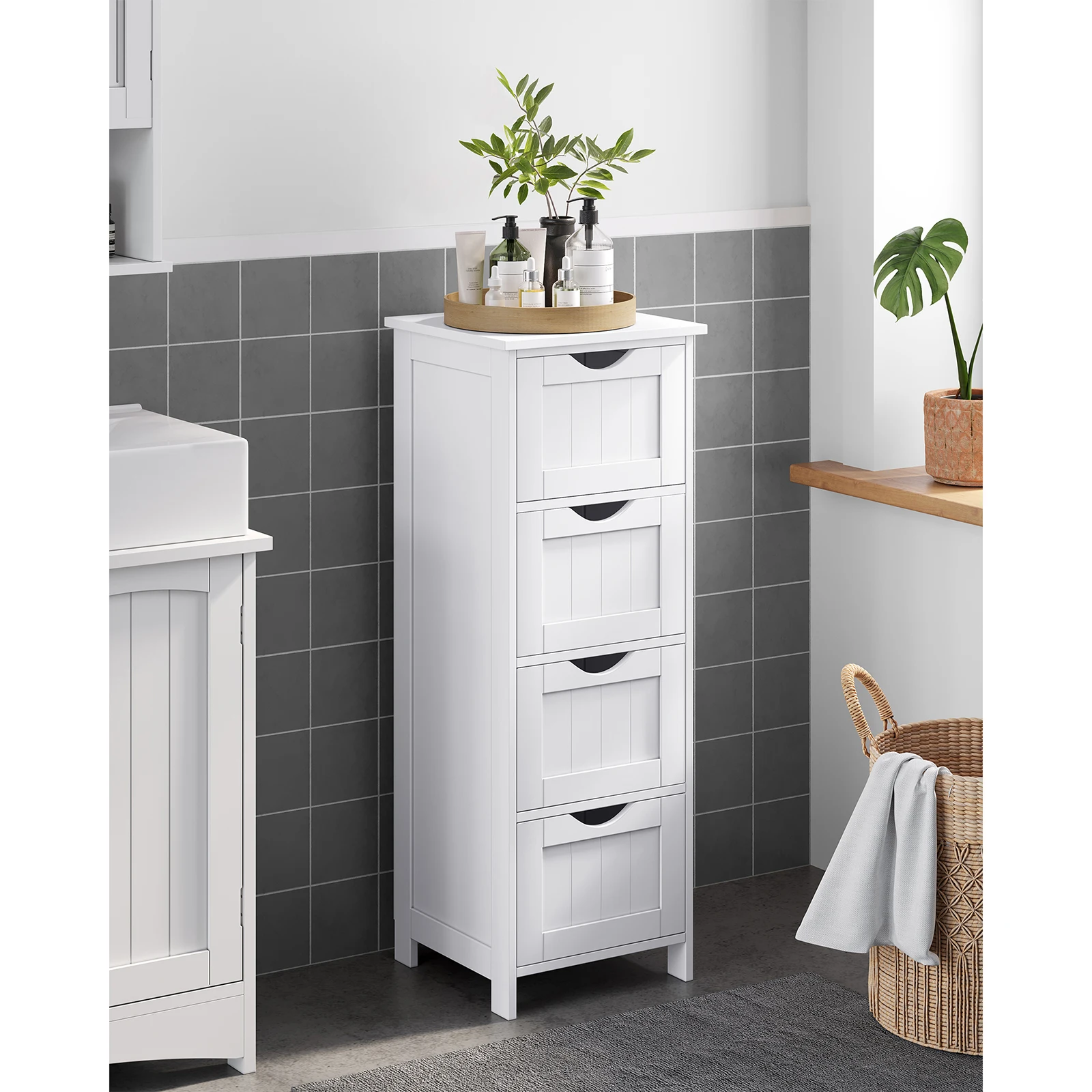 VASAGLE Bathroom Floor Storage Cabinet, Bathroom Storage Unit with 4 Drawers, Bathroom Cabinet Freestanding, 30 x 30 x 82 cm