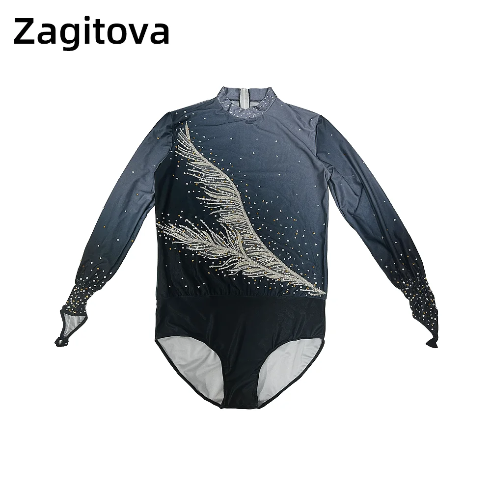 ZAGITOVA-Robe de Patinage Artistique pour Homme et Garçon, Vêtements de Patinage sur Glace, Combinaison Acrobatique avec Diamants, Dégradé Noir