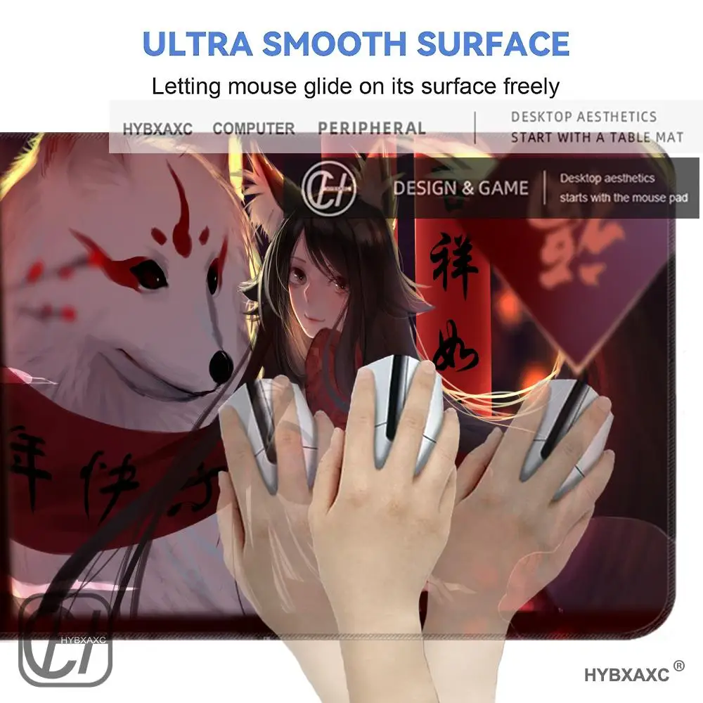 HYBXAXC  Kitsune Fox Spirit Japanese Festival Mouse Pad Non-Slip Rubber Desk Mat for Gaming Office Mousepad with Stitched Edges