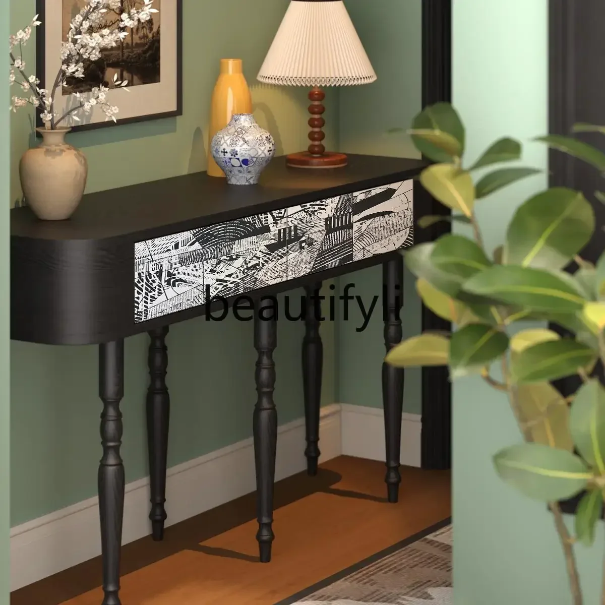 

Asmt14 New American retro storage table abstract modern entrance table living room corridor corridor curved entrance cabinet